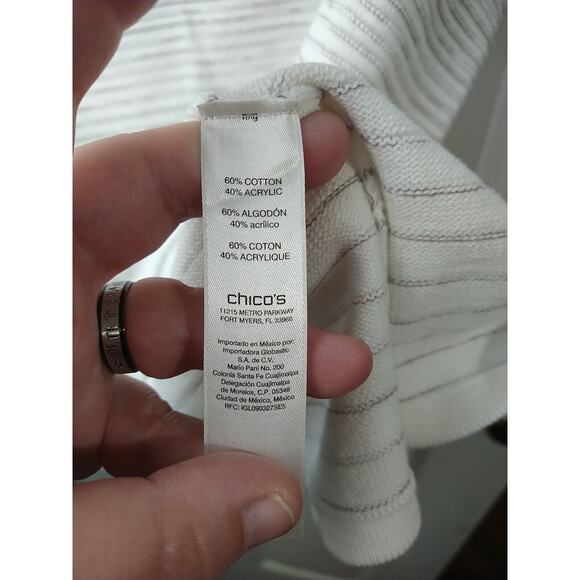 Chicos Woman 3/L Sweater Tank Mock Neck Brown Cream Striped Sleeveless Pullover - Picture 7 of 9